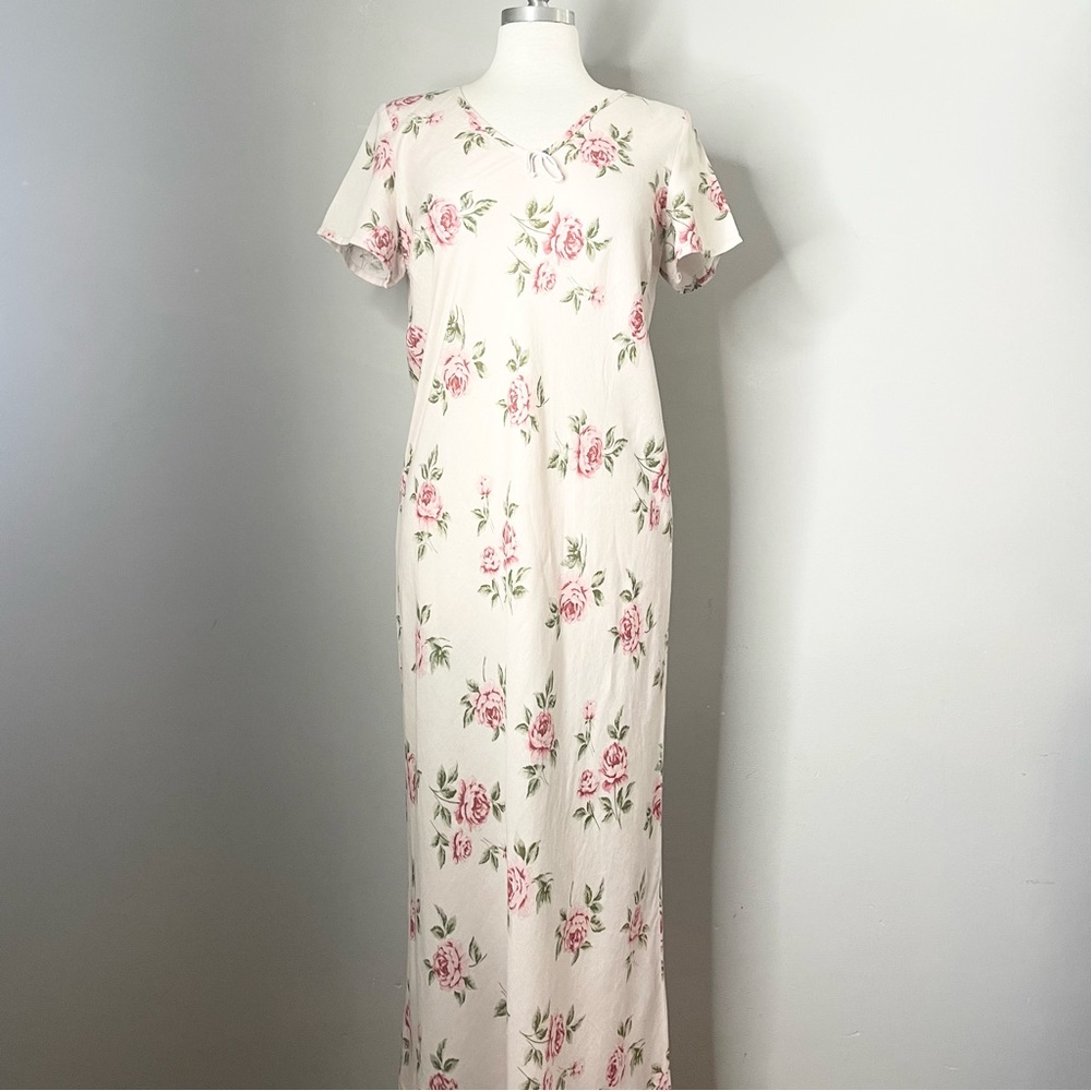 LAURA ASHLEY Floral Short Sleeve Linen Blend Maxi Dress